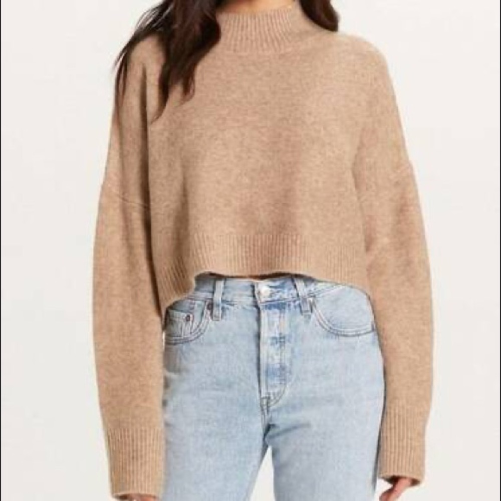 divided mock neck ribbed cropped sweater